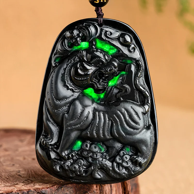 Hot Selling Natural Hand-carve Jade Moyu Tiger Card Necklace Pendant Fashion Jewelry Accessories Men Women Luck Gifts