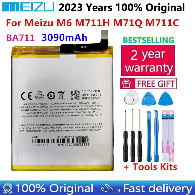 100% Оригинальный 3070 мАч BA711 сменные батареи для Meizu M6 Meilan6 M711 серии M711M M711C M711Q M711H аккумулятор для телефона