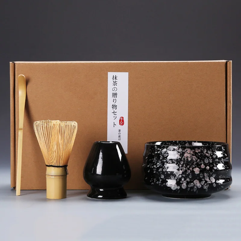 

4pcs/set Traditional Japanese Tea Set Matcha Teaware Bamboo Matcha Tools Mixing Whisk Tea Spoon Ceramic Bowl Mixing Rack Giftset