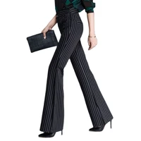 womens england flared trousers stretch female slim thin striped flares pants black ol for spring s 8xl 10xl