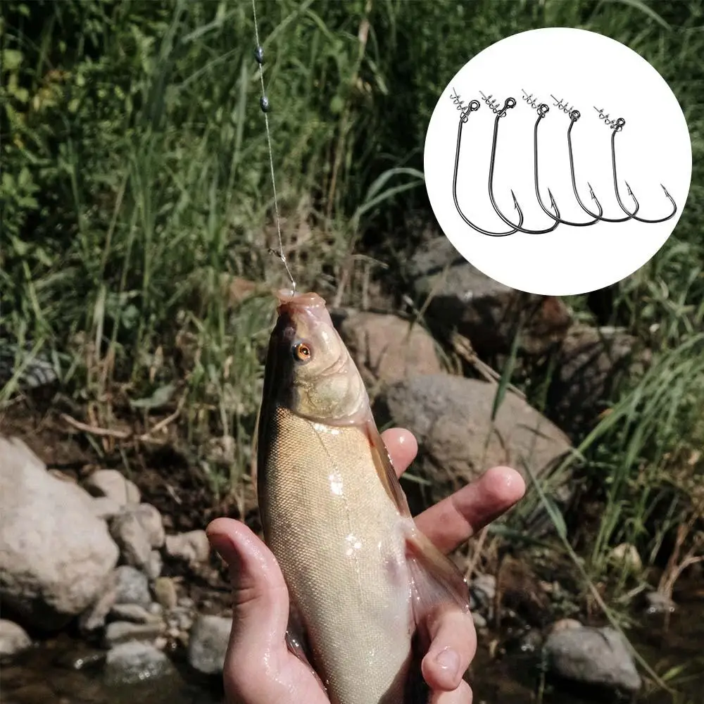 

10Pcs/Lot Soft Worm Fishing Hook with Spring Twist Lock Barbed Carp Fishhook for Soft Lure Bait Jig Crank Hook #1/0-#5/0