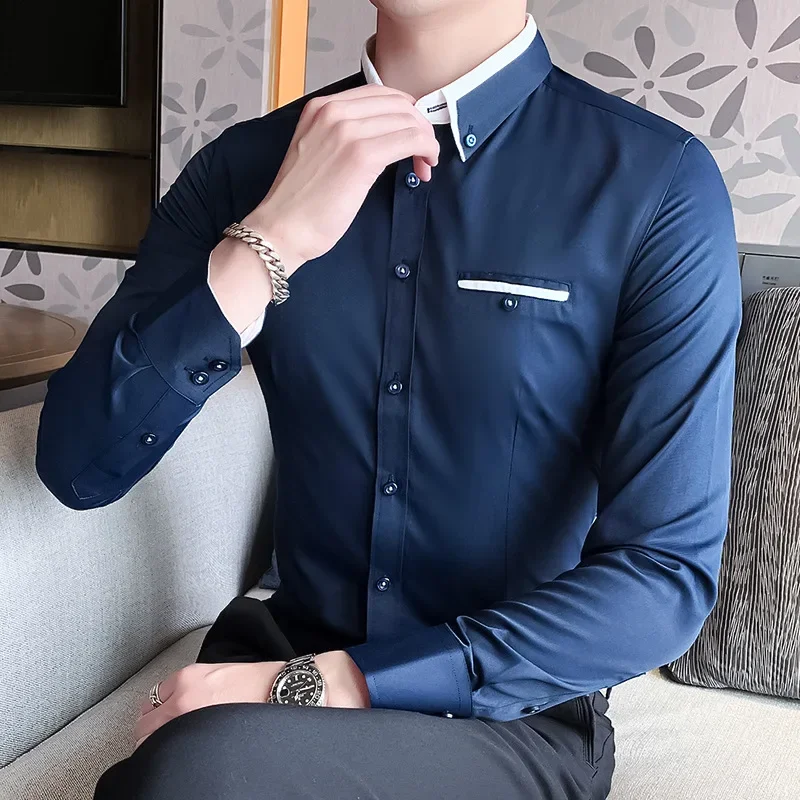 2023 рубашки для жениха/мужские деловые с длинными рукавами/мужские однотонные