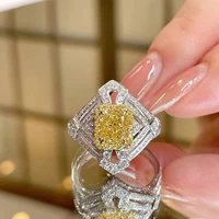 trendy jewelry for women 2022 yellow cubic zirconia womens ring shiny crystal resizable finger rings engagement wedding