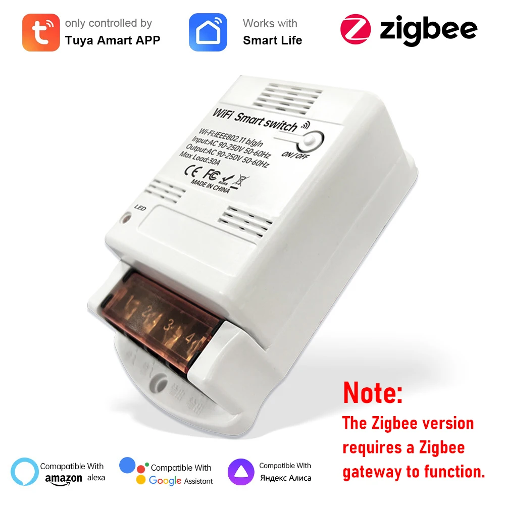 

Умный выключатель 30А с мониторингом энергии Tuya WiFi/ZigBee