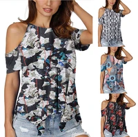 summer fashion womens cutout sleeves digital print floral womens top t shirt casual office versatile tops female lady
