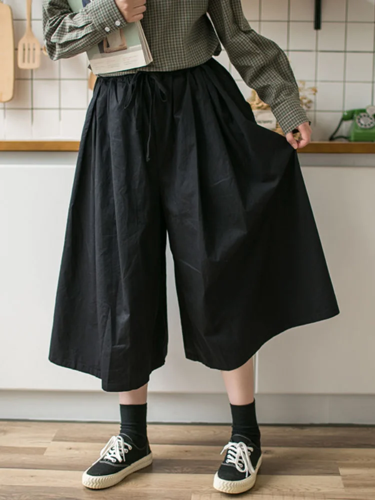 

Брюки-Капри женские с эластичным поясом, модные брюки-кюлоты в Корейском стиле, летние свободные штаны в стиле Харадзюку, с широкими штанинами