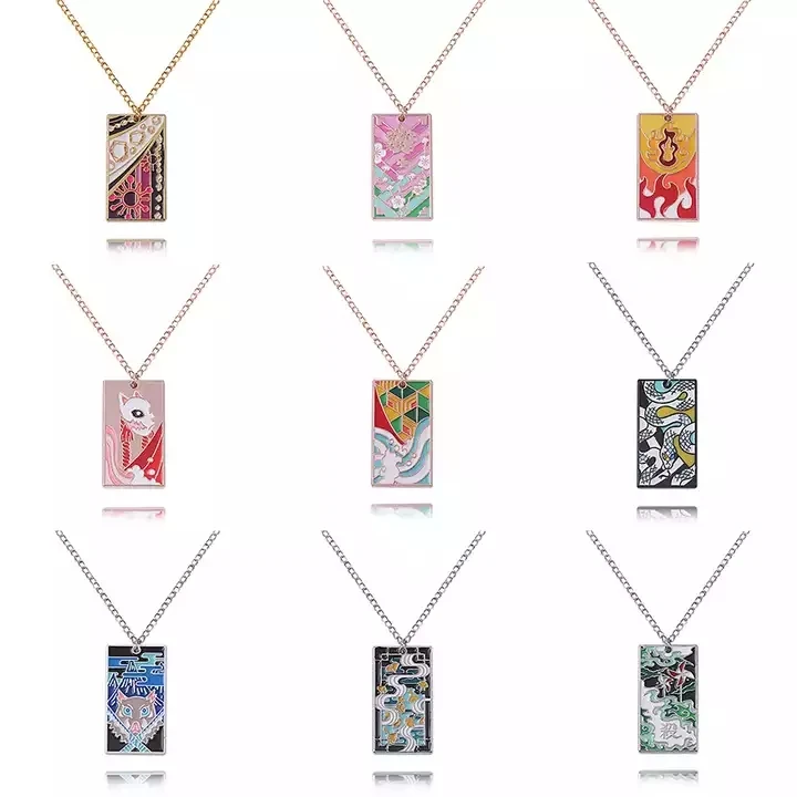 

SC Demon Slayer Tanjiro Pendant Necklace Kimetsu No Yaiba Anime Hanafuda Necklace Cosplay Anime Necklace for Men Women