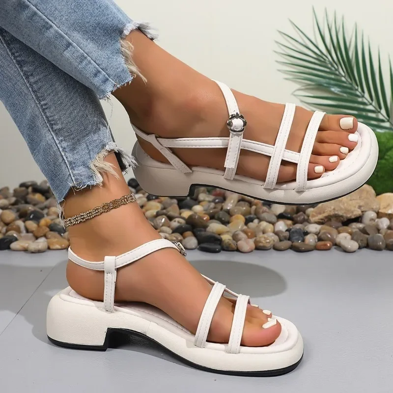Женская обувь 2024 женские сандалии с пряжкой и ремешком модные повседневные узким