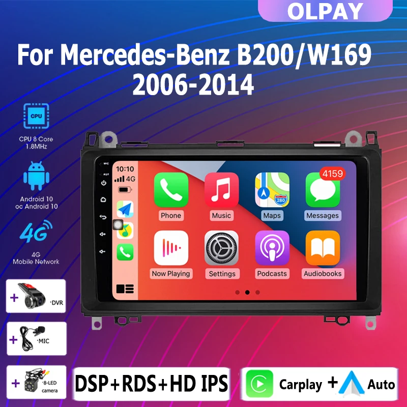 Radio multimedia con GPS para coche, reproductor con android 10, 2Din, DVD, OBD2, para Mercedes Benz W169 W245 W639 W906 Sprinter B160 B170 B200 TPMS DAB