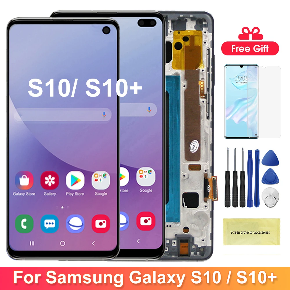 

Сменный экран tft S10 +, для Samsung Galaxy S10 Plus G975F, ЖК-дисплей, цифровой сенсорный экран с рамкой для Samsung S10 G973F