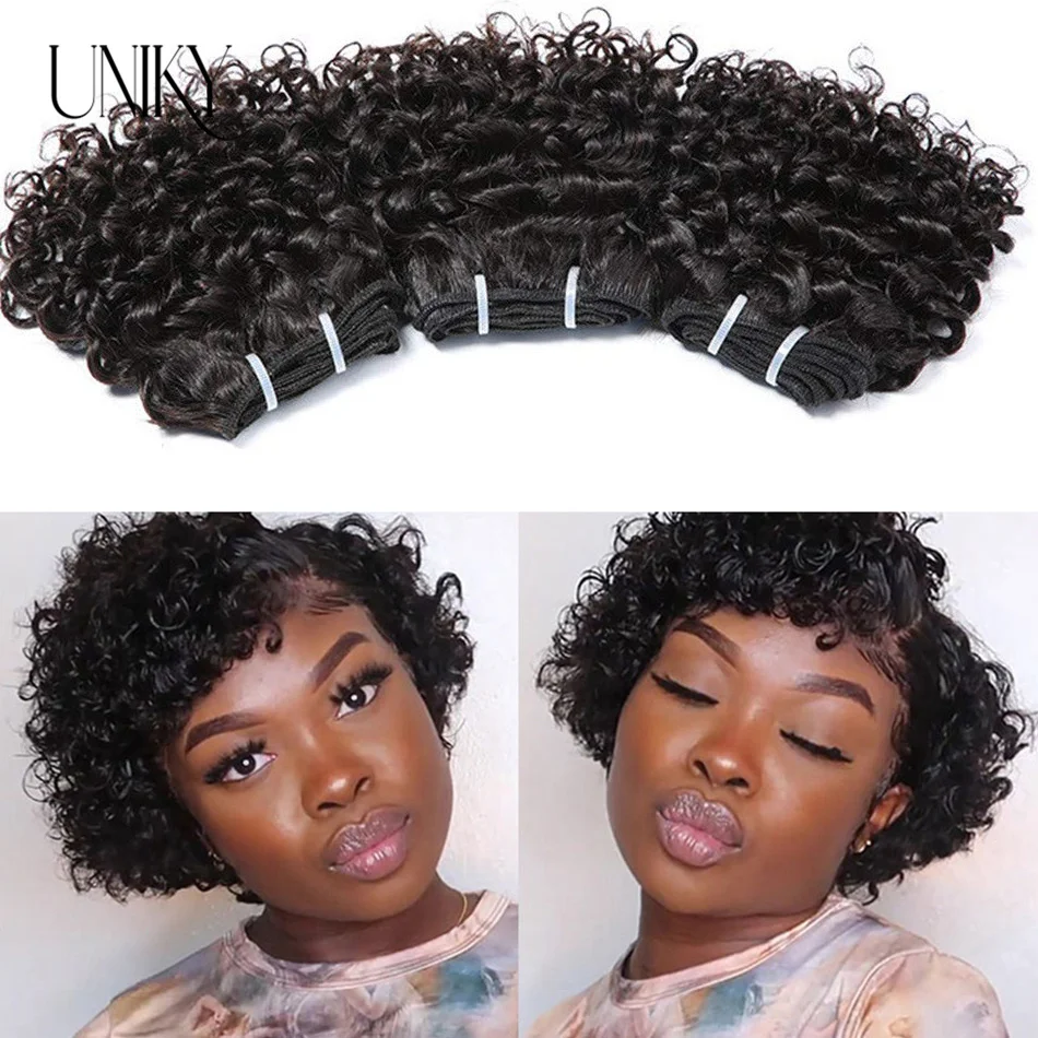 

Peruvian Virgin Hair Kinky Curly Human Hair Weave Bundles 6 Inch Very Short Natural Color Short Deep Curly Hair Weave Bundles