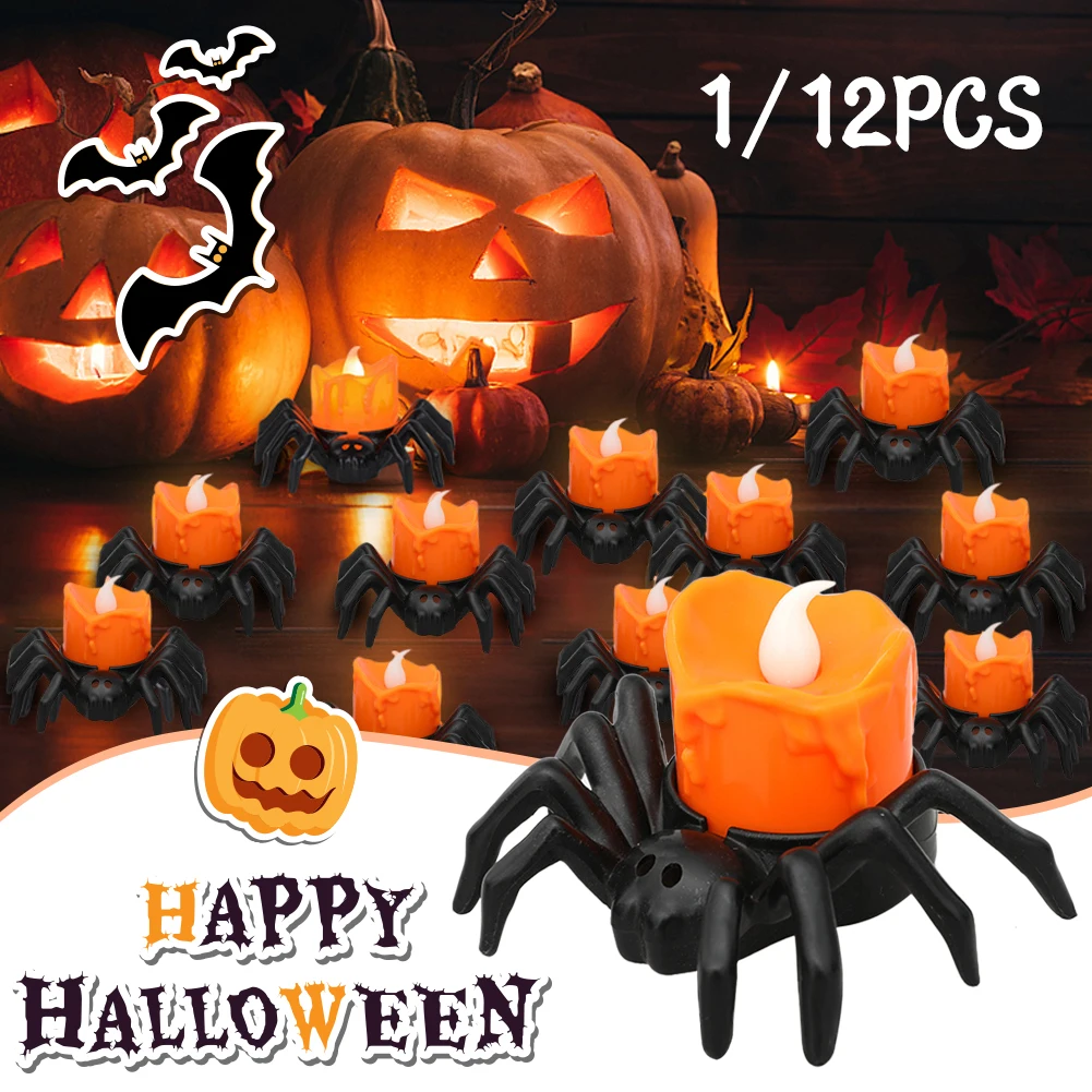 

Flameless LED Candle Light Halloween Spider LED Tealights Battery Operated Reusable Candle Lighting Decoration For Home Bar Cafe