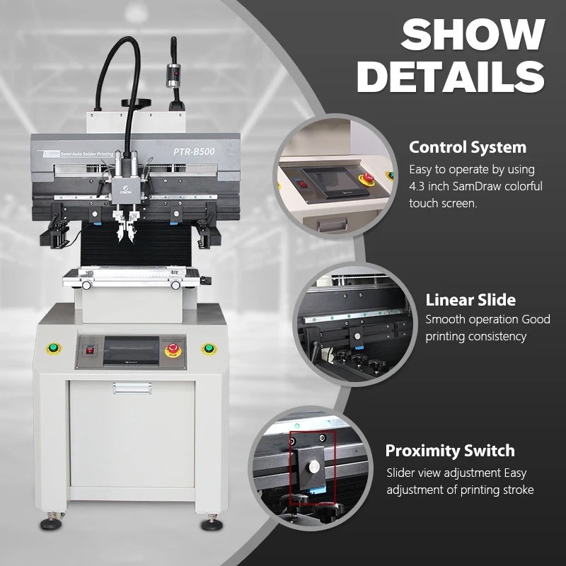 

PTR_B500 Semi Automatic Solder Paste Printer High Precision Smt Stencil Printer Table 100W AC 220V For Pcb Solder Print