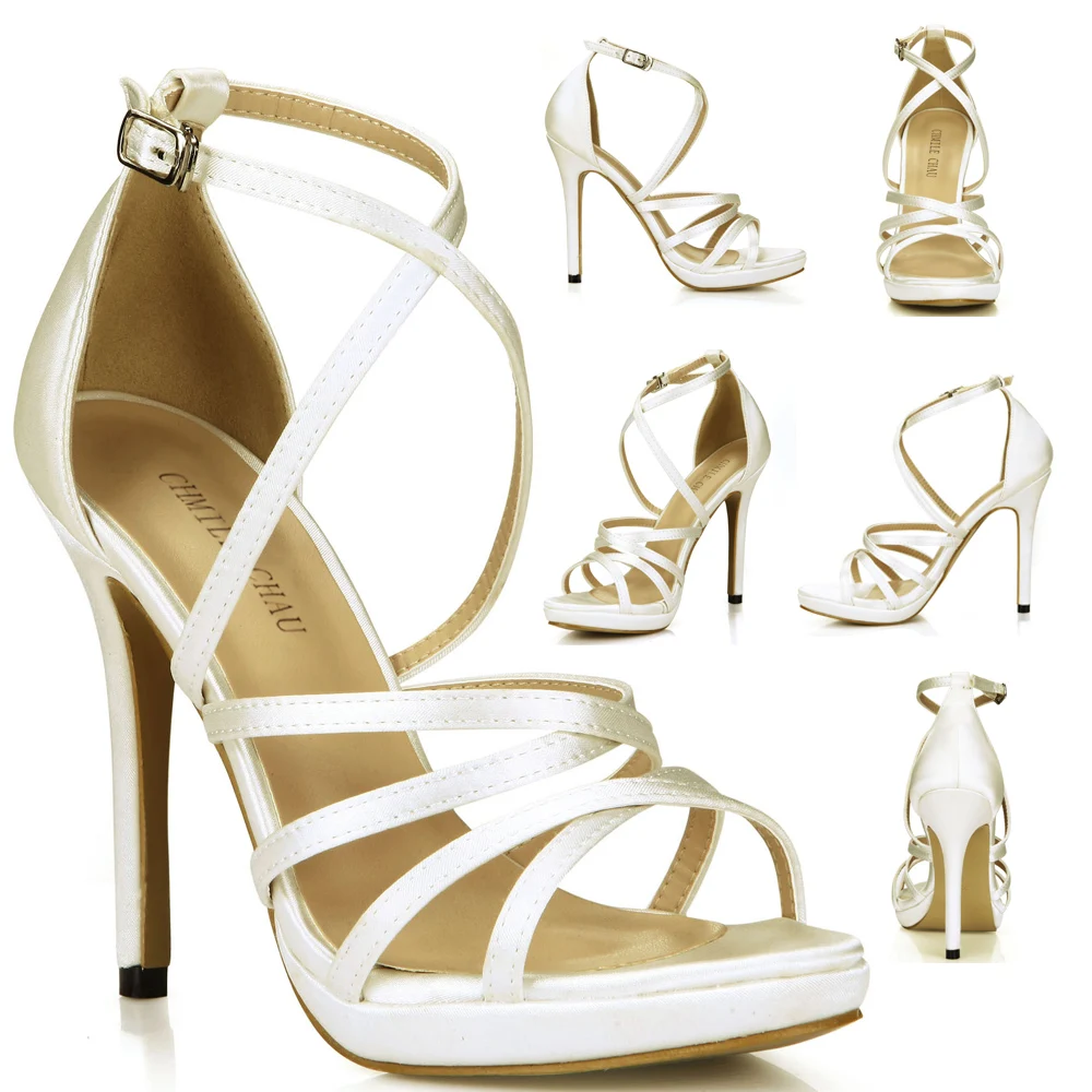

High Heel Sandals Stiletto Sexy Women Bridals Wedding Party Heeled Sandals Open Toe Ankle Strap Fashion Dress Lady Shoes 0640A-4