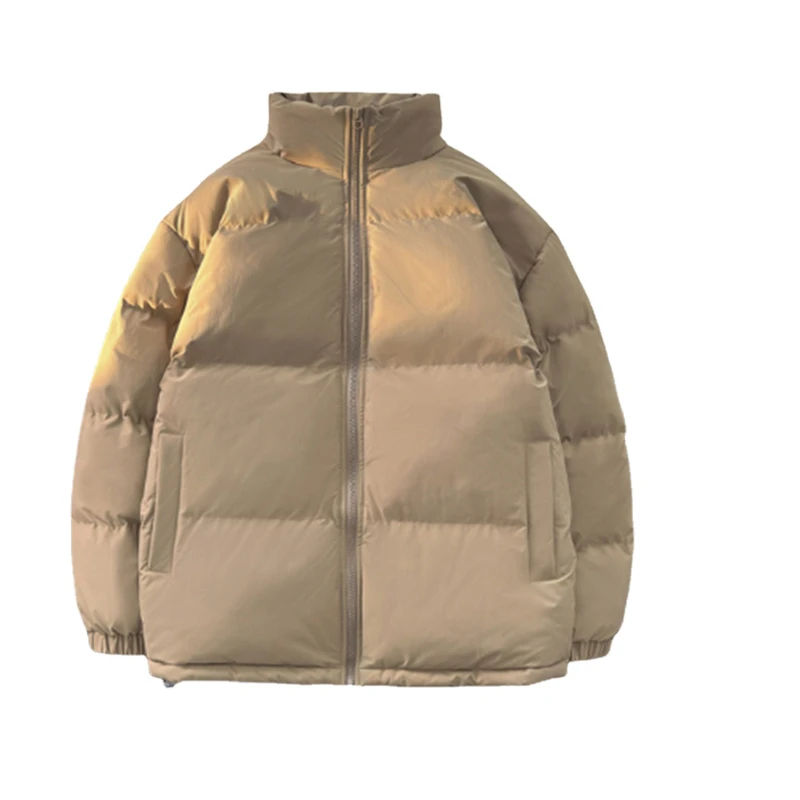 Men's Autumn and Winter Thickened Warm Cotton Dress Mock Neck Cardigan Solid Color Coat Couple Fashion Street Wear Jacket