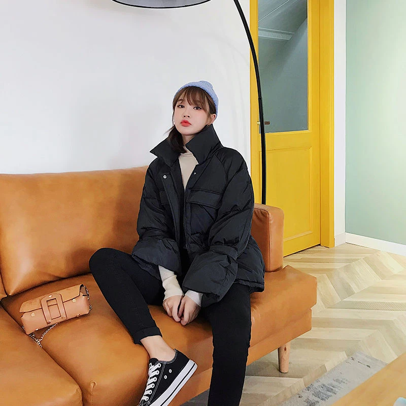 Women's Stand Collar Down Jacket Winter Warm Bread Jacket Fashion Streetwear Thick Parkas Female Elegant Casual Baggy Solid Coat