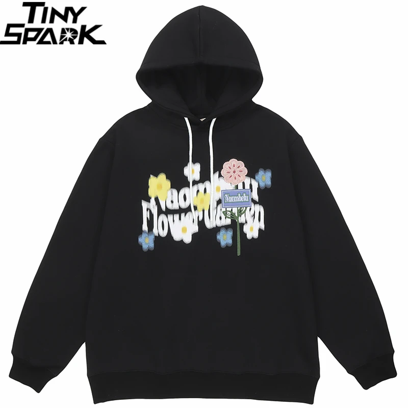 

2022 Men Streetwear Hoodie Sweatshirt Flower Graphic Harajuku Floral Hoodie Cotton Autumn Casual Black Hooded Pullover Hip Hop