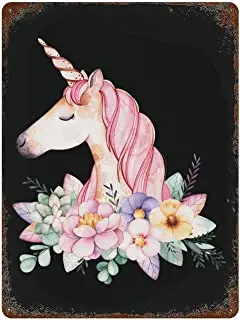 

Unicorn Wreath Iron Sign Vintage Metal Painting Hanging Poster Printed Picture for Home Wall Bar Decor