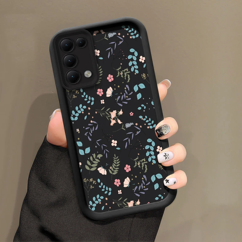 Фото Чехол для телефона Reno 15 Pro Fashion Retro с цветочным принтом в виде листьев для OPPO Reno 15 F FS 5G 15 Pro Mini, матовый, ударопрочный, из мягкого TPU. №4