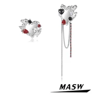 masw fashion jewelry heart earrings 2022 new trend luxury temperament high qulaity thick silver plated aaa zircon earrings gift