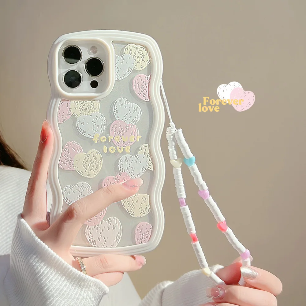 

Colored painting, ins style, hollow heart+rope Phone Case For iphone 14 13 12 11 Pro Max X XR XSMAX 7 8 Plus SE TPU Case Cover