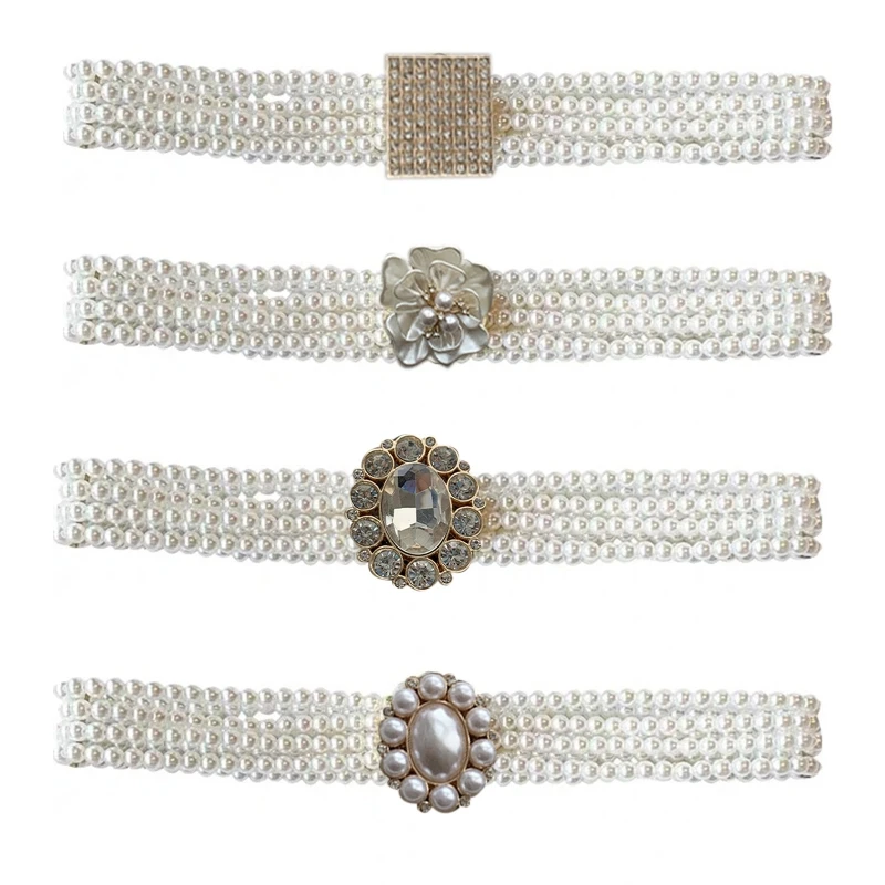 

Stretchy Pearl Waist Belt for Dress Ladies Elastic Belt for rhinestone Crystal C