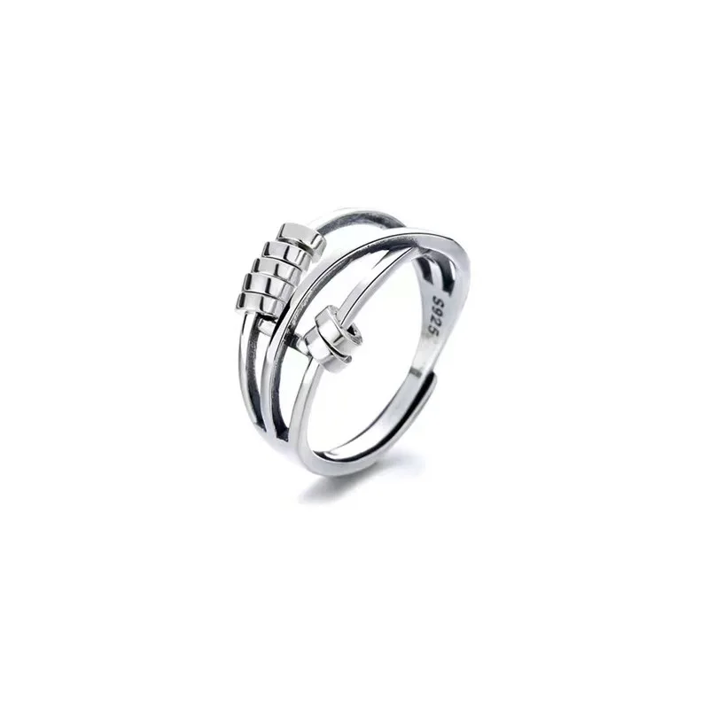 

Anxiety Fidget Rings for Women Men Adjustable Spinner Opening Rings With Bead Worry Stress Relief Jewelry Titanium Wedding Gift