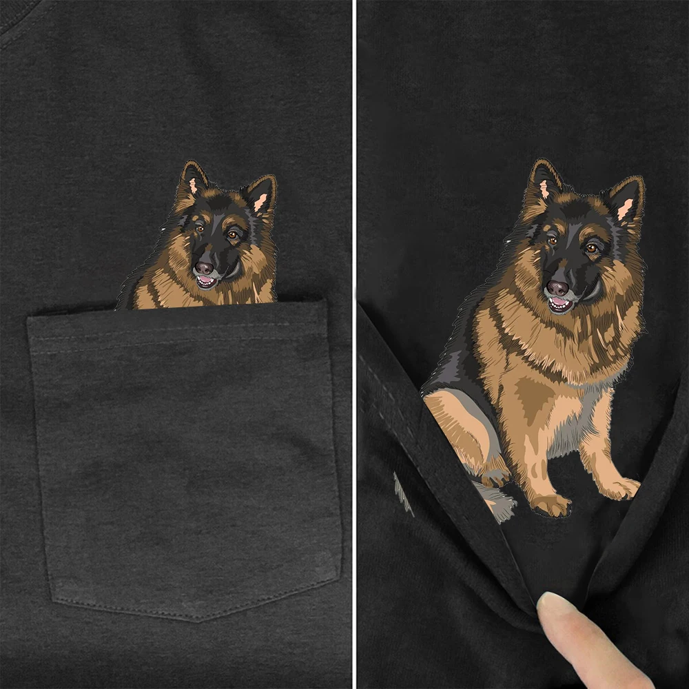 

CLOOCL 100% Cotton T-shirts German Shepherd Pocket Tees Black Summer Short Sleeve Hip Hop Tops Graphic Tee Woman Tshirts