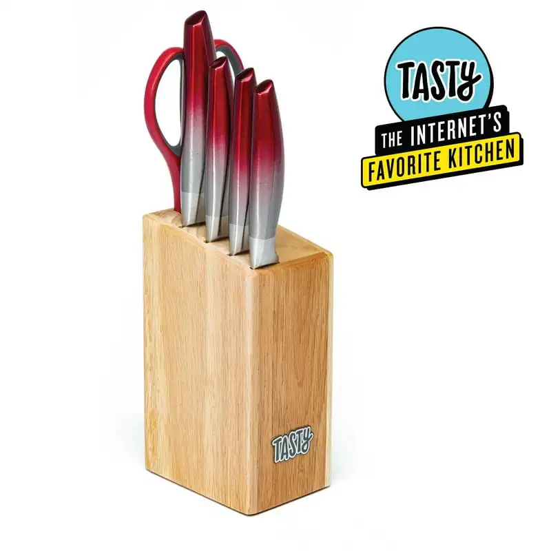 

Набор ножей для готовки, набор столовых приборов с лезвиями из нержавеющей стали, красный