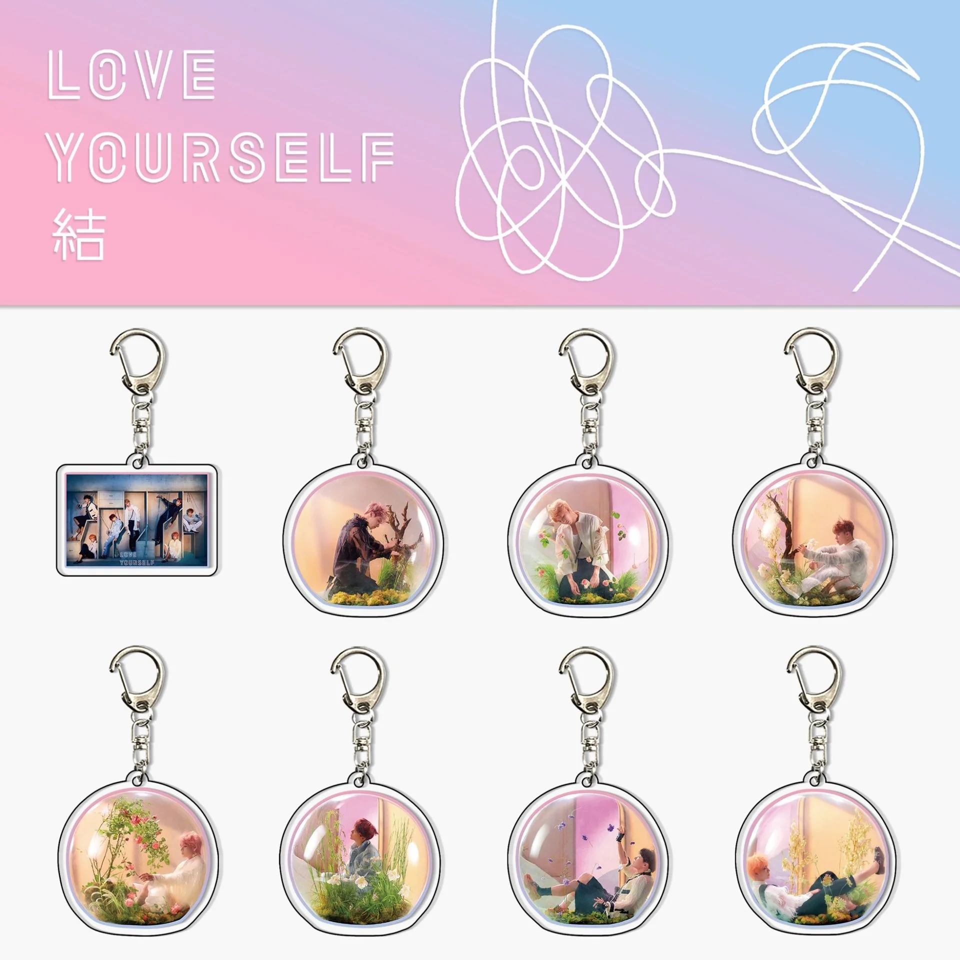 

KPOP New Boys Group love yourself knot answer Acrylic Cartoon Keychain Backpack Collection Pendant Jewelry Gifts JK V JIN