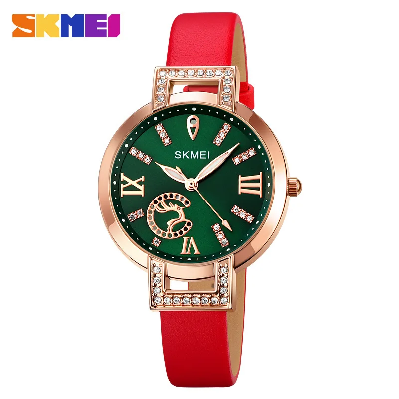 Skmei New Fashion Christmas Elk Women's Watch Diamond-Embedded Elegant Style Female Student Belt Quartz Watch images - 6