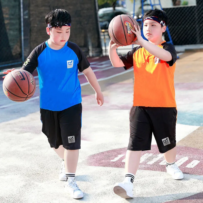 

Fat Boy Short-Sleeved Sports Suit Summer Plus Fertilizer Quick-Drying Loose Large Size Casual Suit Big Boy T-Shirt Fashion
