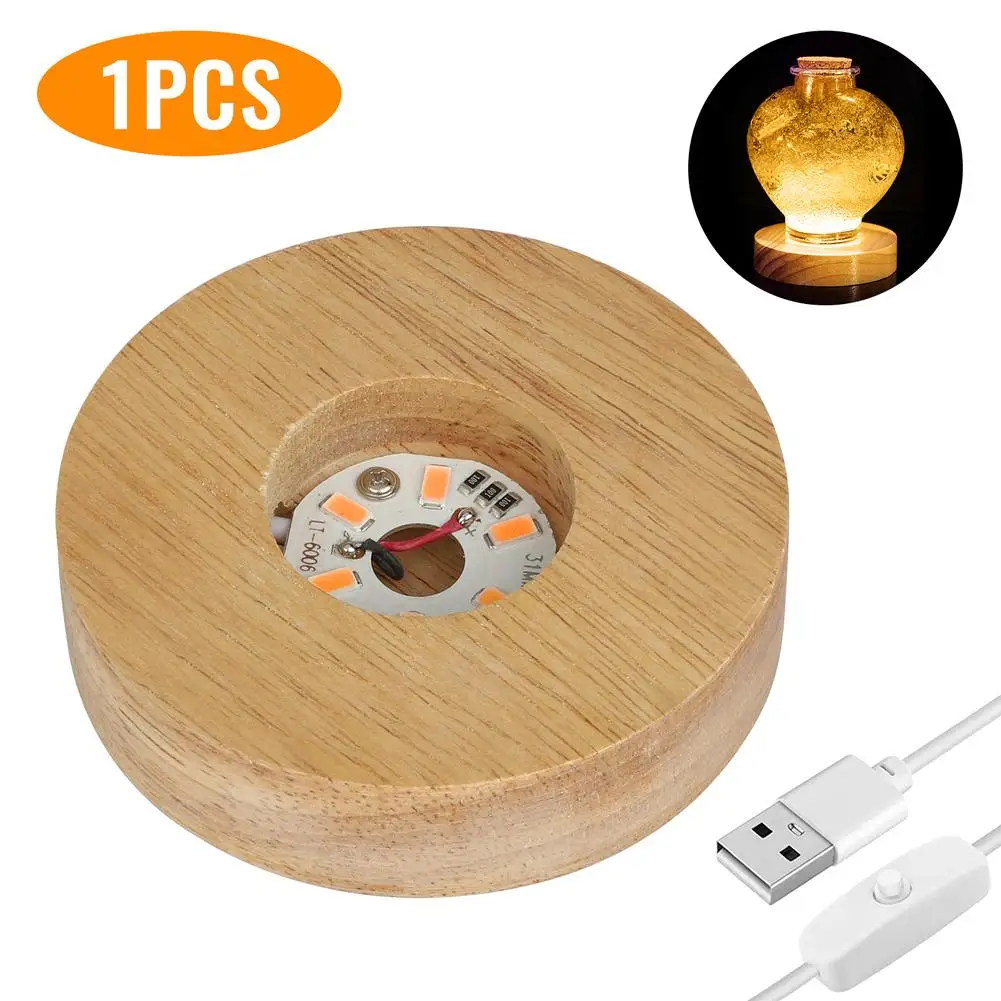 

3w 5v Handmade Resin Wooden Round Led Lights Display Base Night Light Stand Lamp Holder For Home Decoration DIY Crafts Wholesale