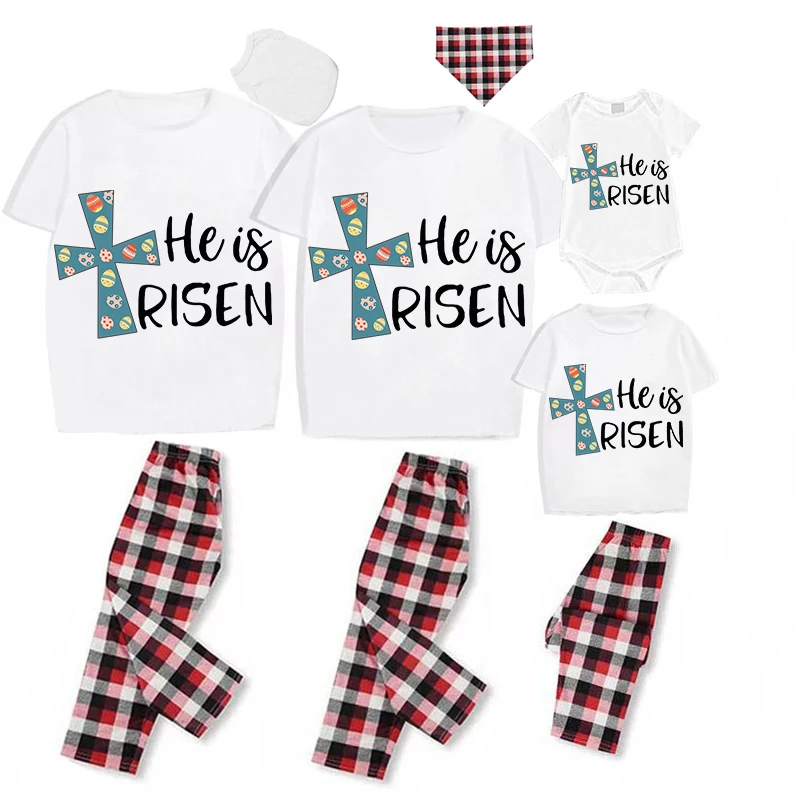 

Easter Family Matching Pajamas Exclusive Design Happy Easter He Is Risen Eggs White Pajamas Set