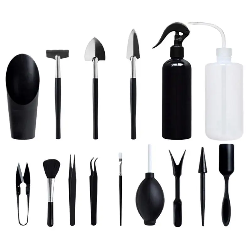 

Garden Hand Tool Set 15PCS Mini Succulent Hand Tool Set With Carry Bag Planting Tool Kit For Home Yard Portable Black