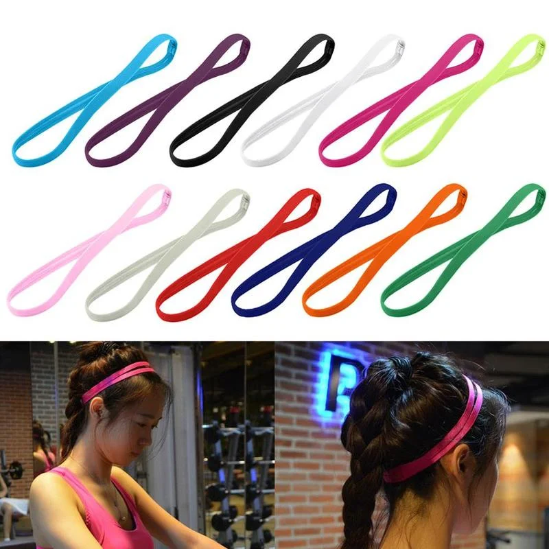 1 Pcs Women Sweatbands Football Yoga Pure Hair Bands Anti-slip Elastic Rubber Thin Sports Headband Men Hair Accessories Headwrap