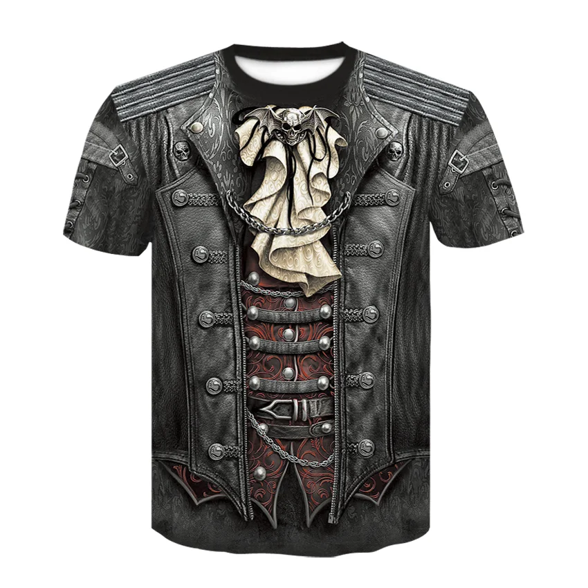 

Men's 3D Demon T-shirt Short Sleeve Loose Funny Street Fake Two Piece Top Pattern Custom 3D Jacket Coat O Collar Children's Men'