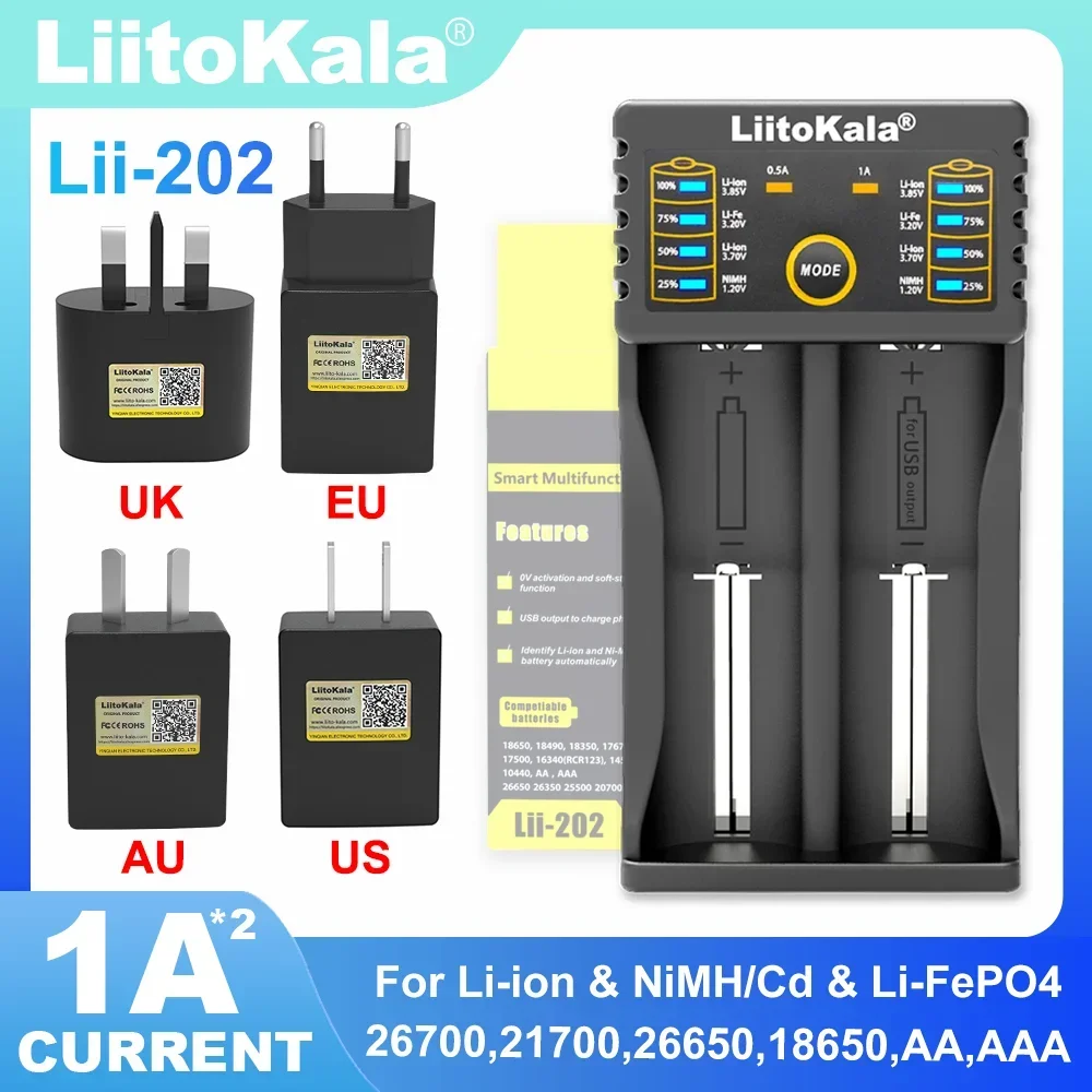 Зарядное устройство Liitokala Lii-202 AU EU US UK Plug NiMH