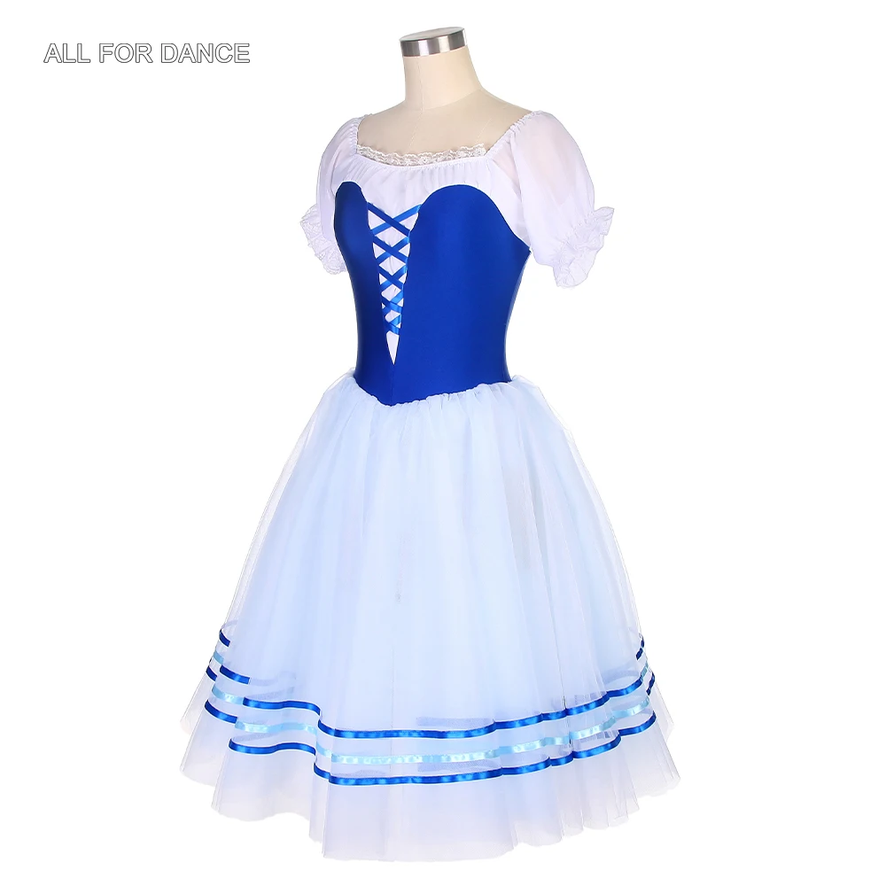 Женское балетное платье-пачка с рукавами-фонариками синее платье лифом