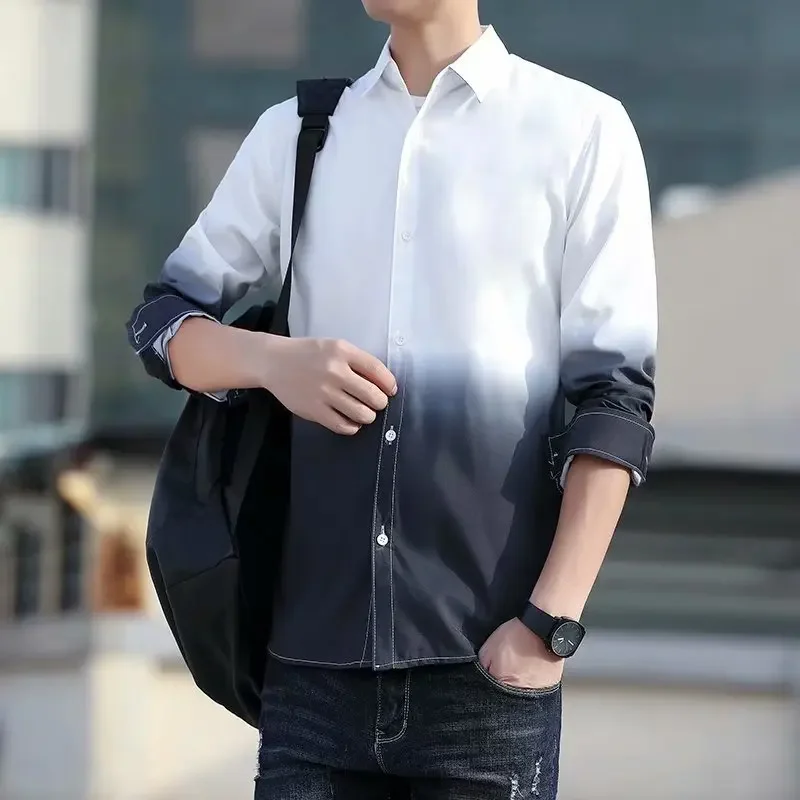 Модная градиентная двухцветная уникальная модная мужская рубашка с длинным