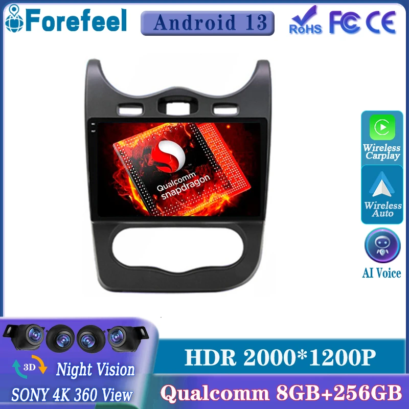 

Android13 Qualcomm For Renault Logan 1 Sandero 2009-2015 Multimedia Car GPS Player Navigation Touch Screen Stereo Radio lettore