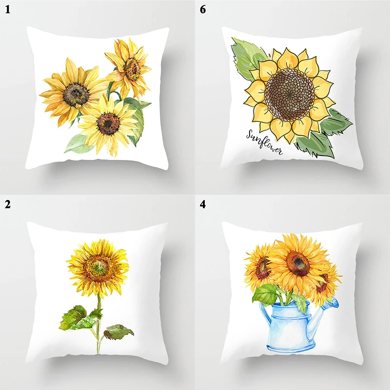 

45*45cm Sunflower Pillowcase Printing Series Non-Fading Waist Pillowcase Washable Sofa Supplies Pillow Cover Home Decoration