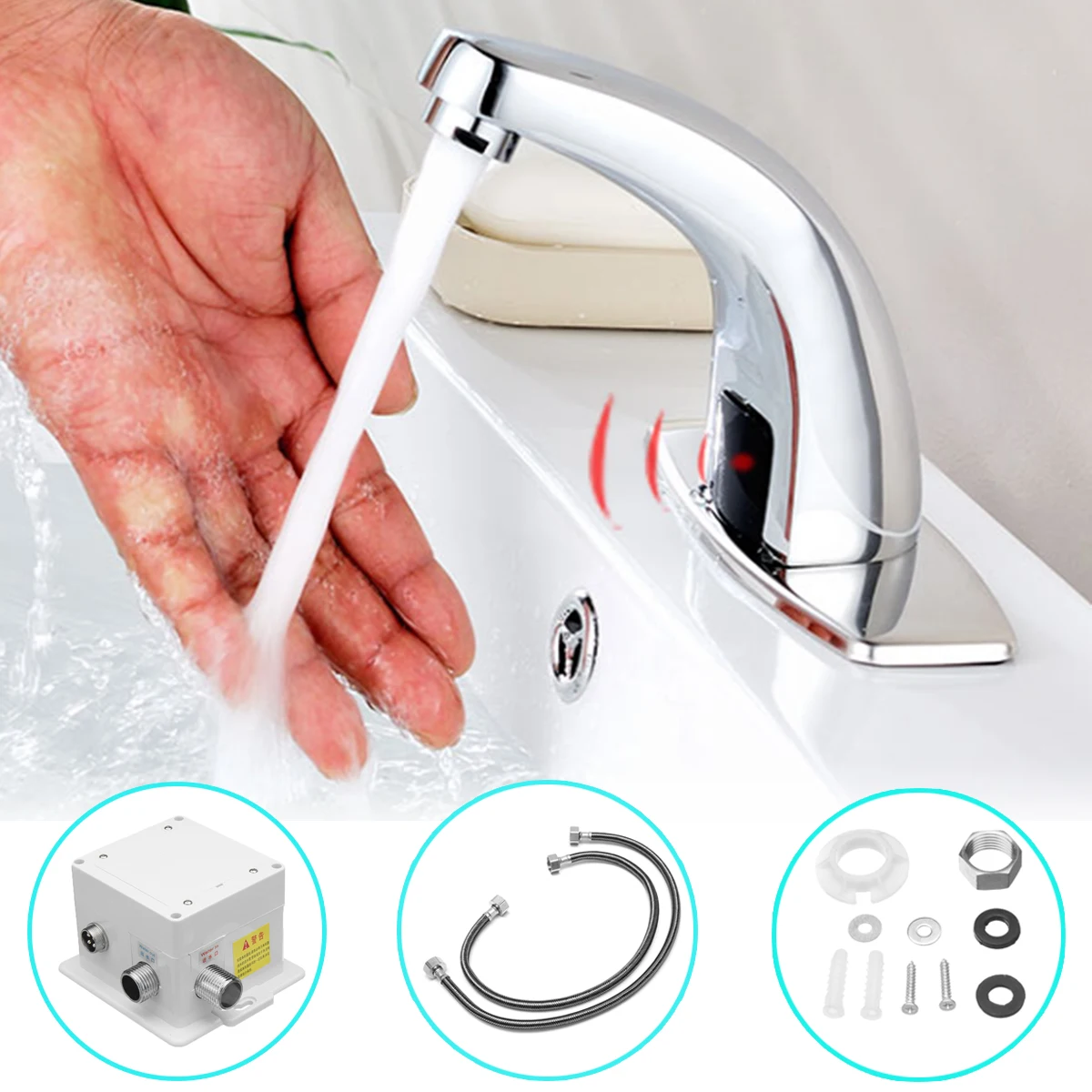 

Bathroom Automatic Infrared Sink Hands Touchless Free Faucet Sensor Tap Cold Water Saving Inductive Electric Basin Faucet Mixer