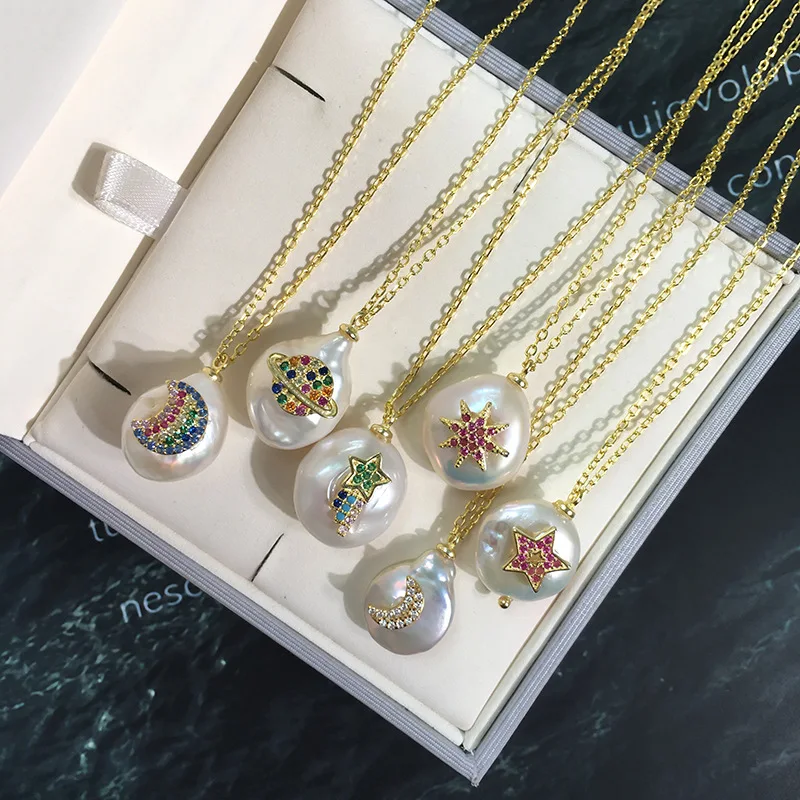 

925 sterling silver natural pearl fashion necklace jewelry personality popular classic style simple five-pointed star shape hot