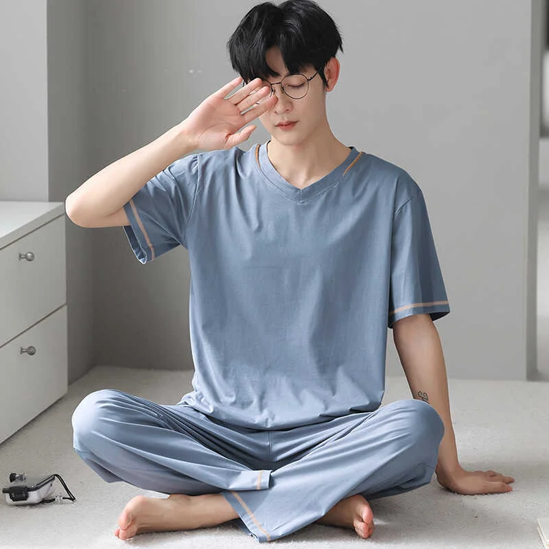 [Модал] пижамы мужские весенне-летние брюки с коротким рукавом можно носить на