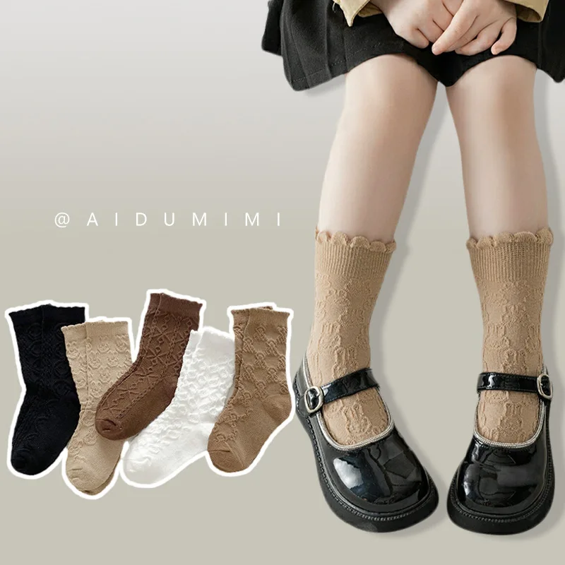 Носки детские однотонные хлопковые милые модные кружевные для новорожденных