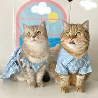 cat dog cotton princess dress summer blue bow sling handsome male cat shirt pet couple clothes