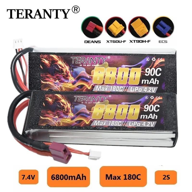 

Max 180C TERANTY 2S 7.4v 6800mAh Lipo Battery For UAV RC Helicopter FPV Car Boat Airplane Parts With T/XT60 Plug