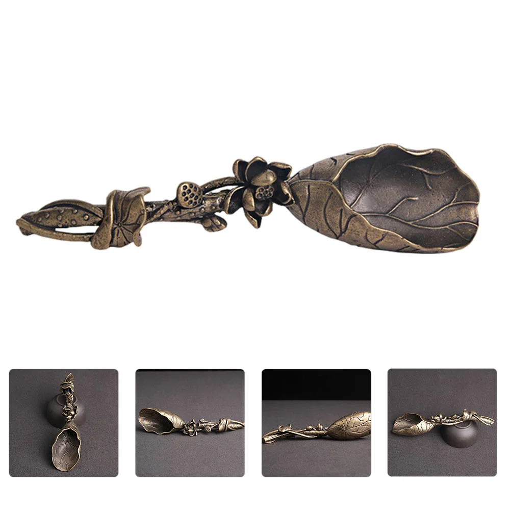 

Tea Brassspoon Scoop Loose Salt Measuring Metal Wooden Fu Kung Spatula Ceremony Tool Vintage Coffee Leaf Scoops Spoons
