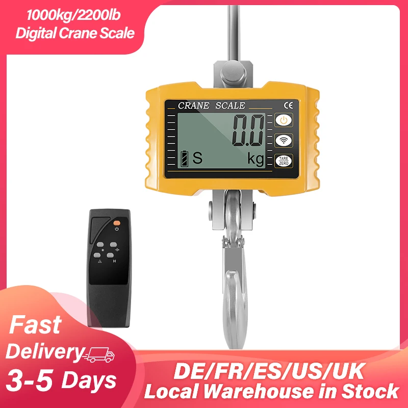 

Digital Crane Scale 1000kg/ 2200lbs Heavy Duty Industrial Hook Hanging Scales Electronic Weighing Scales with Remote Control